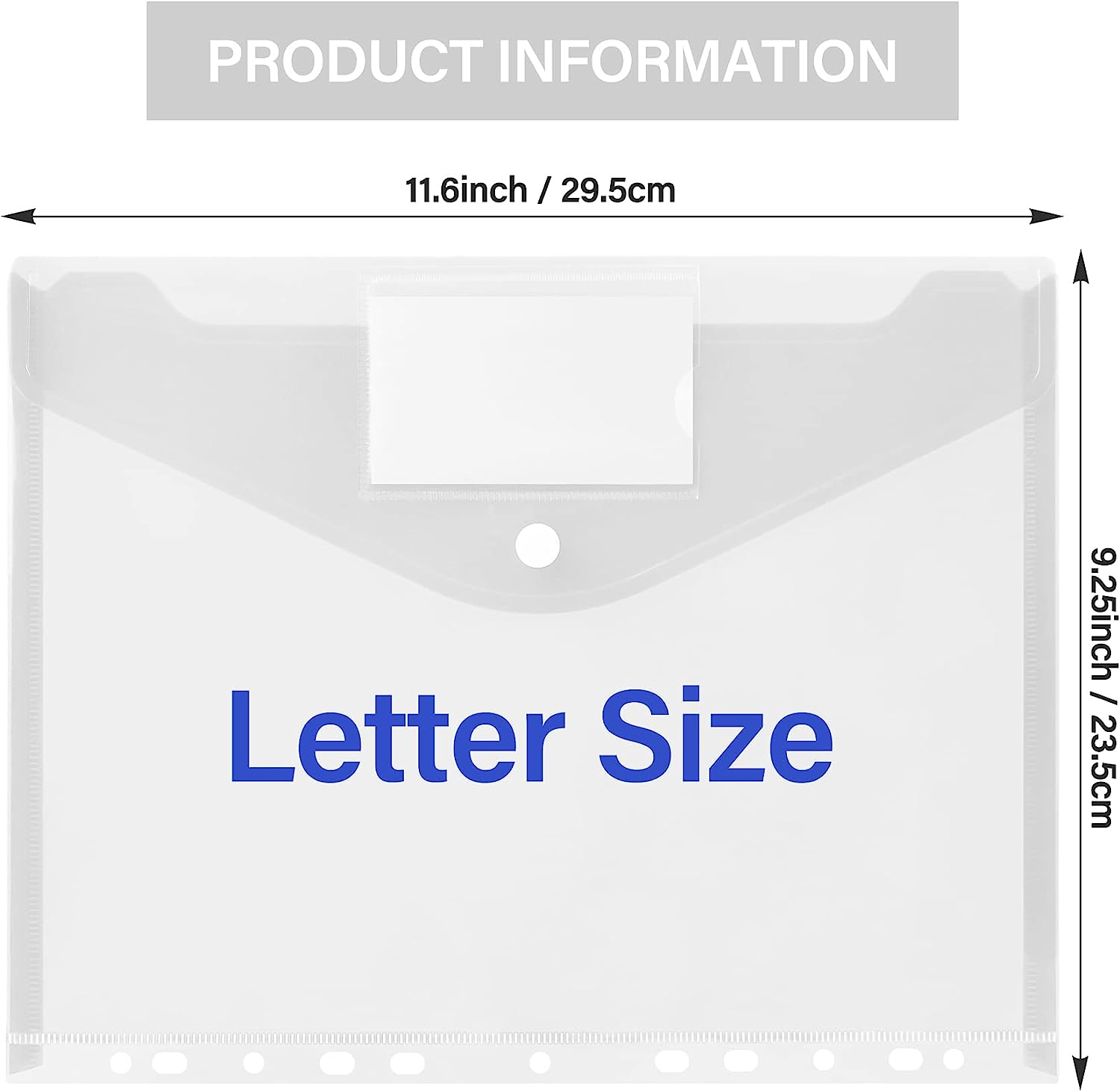 Vobou 12 Pack Plastic Envelopes Binder Pocket 11 Holes Expandable Binder Folders for 2/3/4 Ring Document Pouch, Snap Button and Lable Poly Envelopes for School, Home and Office, 6 Assorted Color - Image 2